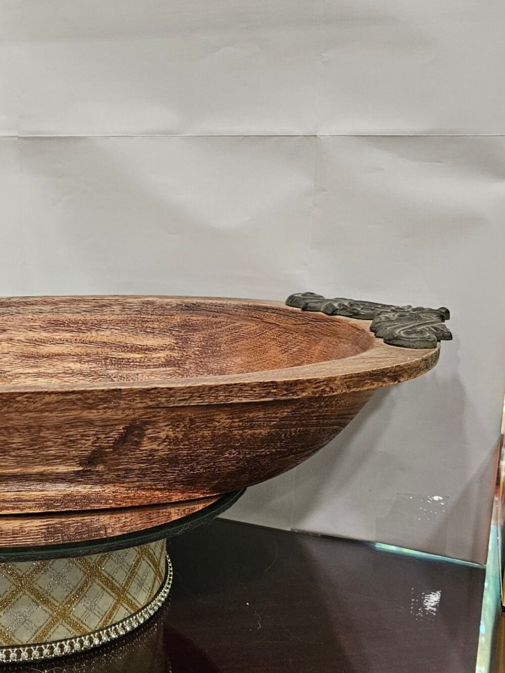 G G Collection, Wood tray/ bowl with metal handles